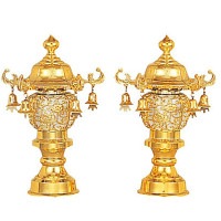 盆提灯 霊前灯 6号 鈴付 ゴールド 対入 4W プラスチック ●7営業日で発送／家紋・名入の場合+10日間 1/15より順次発送