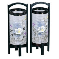 盆提灯 置き提灯 回転 みやび 3号 対入 25W 絹張 書き絵 芙蓉 天然木 完成筒 青 水玉 ●7営業日で発送／家紋・名入の場合+10日間 1/15より順次発送