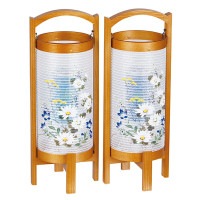 盆提灯 置き提灯 回転 みやび 6号 対入 25W 絹張 書き絵 菊桔梗 天然木 完成筒 青 水玉 ●7営業日で発送／家紋・名入の場合+10日間 1/15より順次発送