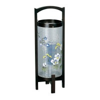 盆提灯 置き提灯 回転 みやび 11号 1個入 25W 絹張 書き絵 芙蓉桔梗 天然木 完成筒 青 水玉 ●7営業日で発送／家紋・名入の場合+10日間 1/15より順次発送