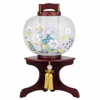 盆提灯 置き提灯 銘木工芸行灯 たまふさ 10号 桜調 25W 絹張 書き絵 鉄仙 木製 回転筒 青 花 ●7営業日で発送／家紋・名入の場合+10日間 1/15より順次発送