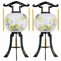 盆提灯 置き提灯 回転行灯 コードレス 回転 島風 対柄 LED電池灯SW 紙張 書き絵 菊に萩 プラスチック 回転筒 青 水玉 ●7営業日で発送／家紋・名入の場合+10日間 1/15より順次発送