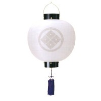 盆提灯 家紋入り提灯 門提灯尺三丸 紫房付 白絹張 受皿付 7営業日以内に発送　