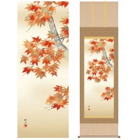 掛け軸 床の間 モダン 和風 尺五 花鳥掛軸 秋掛 紅葉 浮田 秋水 清瀧会 約54.5cm 190cm 洛彩緞子本表装 10年間保証 収納箱 防虫香 風鎮 付き 1/15以降順次発送
