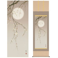 掛け軸 床の間 モダン 和風 尺五 花鳥掛軸 四季花鳥 四季彩選 春 夜桜 田村 竹世 三美会 約54.5cm 190cm 洛彩緞子本表装 10年間保証 収納箱 防虫香 風鎮 付き 1/15以降順次発送