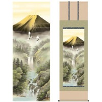 掛け軸 床の間 モダン 和風 尺五 山水画掛軸 富士山水 富峰玉簾 宇田川 彩悠 悠創会 約54.5cm 190cm 正絹二丁本表装 10年間保証 収納箱 防虫香 風鎮 付き 1/15以降順次発送