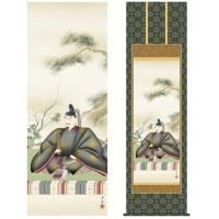 掛け軸 床の間 モダン 和風 尺五 慶祝画掛軸 天神 小野 洋舟 幸洋会 約54.5cm 190cm 洛彩緞子本丸表装 二重筋廻仕様 10年間保証 収納箱 防虫香 風鎮 付き 1/15以降順次発送