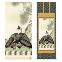 掛け軸 床の間 モダン 和風 尺八 慶祝画掛軸 天神 二重桐箱 小野 洋舟 幸洋会 65cm 約190cm 洛彩緞子本丸表装 二重筋廻仕様 10年保証 収納箱 防虫香 風鎮 付 1/15以降順次発送