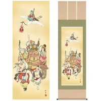 掛け軸 床の間 モダン 和風 尺五 縁起画掛軸 七福神 長江 桂舟 三美会 約54.5cm 190cm 洛彩緞子本表装 10年間保証 収納箱 防虫香 風鎮 付き 1/15以降順次発送
