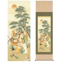 掛け軸 床の間 モダン 和風 尺五 縁起画掛軸 七福神 鵜飼 雄平 竹翠会 約54.5cm 190cm 洛彩緞子本表装 筋廻仕様 10年間保証 収納箱 防虫香 風鎮 付き 複製画 1/15以降順次発送