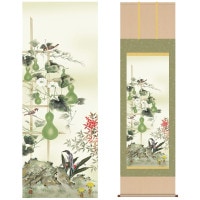 掛け軸 床の間 モダン 和風 尺三 開運画掛軸 消災六瓢南天図 井原 蒼竹 竹翠会 約44.5 164cm 洛彩緞子本表装 10年間保証   収納箱 防虫香 風鎮 付き 1/15以降順次発送