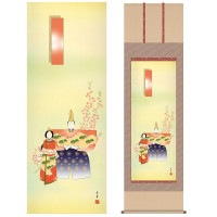 掛け軸 床の間 モダン 和風 尺五 桃の節句 立雛 野川 秀華 暁山会 約54.5cm 190cm 洛彩緞子本表装 筋廻仕様 表装品質10年間保証 収納箱 防虫香 風鎮 付き 1/15以降順次発送