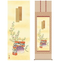 掛け軸 床の間 モダン 和風 尺五 桃の節句 立雛 香山 緑翠 洛友会 約54.5cm 190cm 正絹二丁本表装 筋廻仕様 表装品質10年間保証 収納箱 防虫香 風鎮 付き 1/15以降順次発送