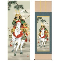 掛け軸 床の間 モダン 和風 尺五 端午の節句 白馬武者 高畠 周峰 暁山会 約54.5cm 190cm 洛彩緞子本表装 筋廻仕様 10年間保証 収納箱 防虫香 風鎮 付き 1/15以降順次発送