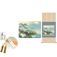 掛け軸 床の間 モダン 和風 尺五 蓬莱山 横山大観 洛彩緞子本表装 約54.5 115cm 新絹本 10年間保証   収納箱 防虫香 風鎮 付き 1/15以降順次発送