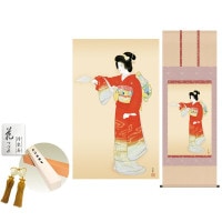 掛け軸 床の間 モダン 和風 尺五 序の舞 上村松園 洛彩緞子本表装 約54.5 153cm 新絹本 10年間保証   収納箱 防虫香 風鎮 付き 1/15以降順次発送