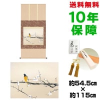 掛け軸 床の間 モダン 和風 尺五 梅花小禽図 川端龍子 洛彩緞子本表装 約54.5 115cm 新絹本 10年間保証 収納箱 防虫香 風鎮 付き 複製画 1/15以降順次発送