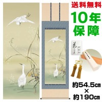 掛け軸 床の間 モダン 和風 尺五 芦に白鷺図 酒井抱一 洛彩緞子本表装 約54.5 190cm 新絹本 10年間保証 収納箱 防虫香 風鎮 付き 複製画 1/15以降順次発送