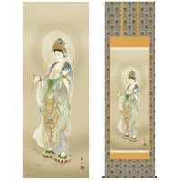 掛け軸 床の間 モダン 和風 仏事掛軸 尺五 観音 聖観音 天野 豊水 弥栄会 約54.5cm 190cm 金襴佛表装 10年間保証 収納箱 防虫香 風鎮 付き 1/15以降順次発送