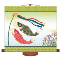 掛け軸 床の間 モダン ミニ掛軸和風 端午の節句 節句画 こいのぼり 小野洋舟 幸洋会 サイズ幅44.5cm 高さ39cm 本紙新絹本化粧箱収納 専用スタンド付き巨匠 複製画 1/15以降順次発送