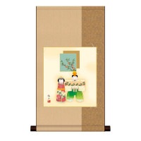 掛け軸 床の間 モダン 和風 色紙 色紙掛 セット 節句画 平安緞子 吉祥雛 愛らしいお顔に心和む逸品 奥居佑山 サイズ幅31cm 高さ57cm 表装洛彩緞子 綿支那パー 手彩特色工芸色紙付き 1/15以降順次発送