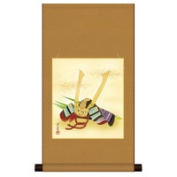 掛け軸 床の間 モダン 和風 色紙 色紙掛 セット 節句画 平安純綿 兜飾り 勇壮な趣を秘めた大将兜 井川洋光 サイズ幅31cm 高さ57cm 表装綿支那パー 手彩特色工芸色紙付き 1/15以降順次発送