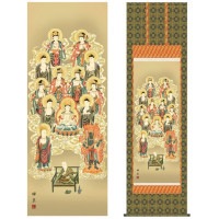 掛け軸 床の間 モダン 和風 仏事掛軸 尺五 真言十三佛 芦田 柳草 趣粋会 約54.5cm 190cm 金襴佛表装 10年間保証 収納箱 防虫香 風鎮 付き 1/15以降順次発送