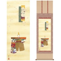 掛け軸 床の間 モダン 和風 尺三 桃の節句 立雛 長江 桂舟 三美会 約44.5 164cm 洛彩緞子本表装 10年間保証   収納箱 防虫香 風鎮 付き 1/15以降順次発送