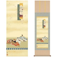 掛け軸 床の間 モダン 和風 尺三 桃の節句 歌仙雛 伊藤 渓山 三美会 約44.5 164cm 洛彩緞子本表装 10年間保証   収納箱 防虫香 風鎮 付き 1/15以降順次発送