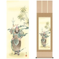 掛け軸 床の間 モダン 和風 尺三 端午の節句 鐘馗 鈴木 翠朋 白翠会 約44.5 164cm 洛彩緞子本表装 10年間保証   収納箱 防虫香 風鎮 付き 1/15以降順次発送