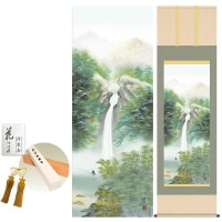 掛け軸 床の間 モダン 和風 尺五 清風情景 小林秀峰 洛彩緞子本表装 約54.5 190cm 新絹本 10年間保証   収納箱 防虫香 風鎮 付き 1/15以降順次発送