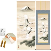 掛け軸 床の間 モダン 和風 尺五 富岳飛翔 田村竹世 洛彩緞子本表装 約54.5 190cm 新絹本 10年間保証   収納箱 防虫香 風鎮 付き 1/15以降順次発送
