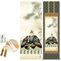 掛け軸 床の間 モダン 和風 尺五 天神 小野洋舟 洛彩緞子本丸表装 約54.5 190cm 新絹本 10年間保証   収納箱 防虫香 風鎮 付き 1/15以降順次発送