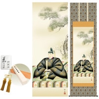 掛け軸 床の間 モダン 和風 尺五 天神 長江桂舟 金襴緞子本丸表装 約54.5 190cm 新絹本 10年間保証   収納箱 防虫香 風鎮 付き 1/15以降順次発送
