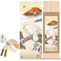 掛け軸 床の間 モダン 和風 尺五 開運初夢来迎図 長江桂舟 洛彩緞子本表装 約54.5 190cm 新絹本 10年間保証   収納箱 防虫香 風鎮 付き 1/15以降順次発送