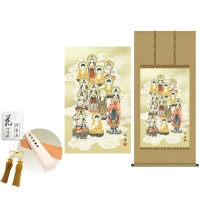 掛け軸 床の間 モダン 和風 尺五 十三佛 田中広遠 洛彩緞子丸表装 約54.5 120cm 新絹本 10年間保証   収納箱 防虫香 風鎮 付き 1/15以降順次発送