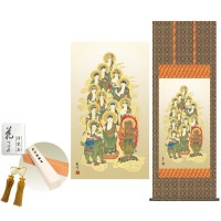 掛け軸 床の間 モダン 和風 尺五 十三佛 山村観峰 金襴佛表装 約54.5 約150cm 新絹本 10年間保証   収納箱 防虫香 風鎮 付き 1/15以降順次発送