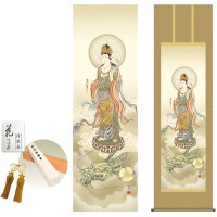 掛け軸 床の間 モダン 和風 尺五 龍上観音 高畠周峰 洛彩緞子丸表装 約54.5 190cm 新絹本 10年間保証   収納箱 防虫香 風鎮 付き 1/15以降順次発送