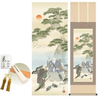 掛け軸 床の間 モダン 和風 高砂 瀬田功舟 洛彩緞子本表装 約44.5 164cm 新絹本 10年間保証   収納箱 防虫香 風鎮 付き 1/15以降順次発送