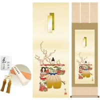 掛け軸 床の間 モダン 和風 立雛 森山観月 洛彩緞子本表装 約44.5 164cm 新絹本 10年間保証   収納箱 防虫香 風鎮 付き 1/15以降順次発送