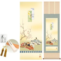 掛け軸 床の間 モダン 和風 歌仙雛 伊藤渓山 洛彩緞子本表装 約44.5 164cm 新絹本 10年間保証   収納箱 防虫香 風鎮 付き 1/15以降順次発送