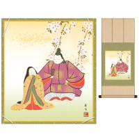 掛け軸 床の間 モダン 和風 色紙 色紙掛 セット 吉祥雛 伊藤香旬 八坂緞子色紙掛 幅31 高さ約75cm 手彩特色 工芸色紙 和小物 現代作家作品 1/15以降順次発送