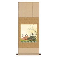 掛け軸 床の間 モダン 和風 三月 色紙 節句画 色紙掛 八坂緞子 色紙セット 段雛 宮廷 奥居佑山 サイズ幅31cm 高さ80cm 表装洛彩緞子 綿支那パー 手彩特色工芸色紙付き 1/15以降順次発送