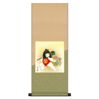 掛け軸 床の間 モダン 和風 色紙 五月 色紙 節句画 色紙掛 八坂緞子 色紙セット 金太郎 美原如舟 サイズ幅31cm 高さ80cm 表装洛彩緞子 綿支那パー 手彩特色工芸色紙付き 1/15以降順次発送