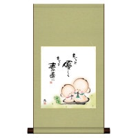 掛け軸 床の間 モダン 和風 色紙 色紙掛 セット こころの癒し絵 平安純綿 しあわせ地蔵 もっと優しく もっと素直に 恵風 サイズ幅31cm 高さ57cm 表装綿支那パー 手彩特色工芸色紙付き 1/15以降順次発送