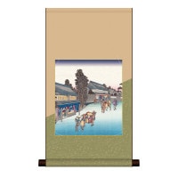 掛け軸 床の間 モダン 和風 色紙 色紙掛 セット 浮世絵 平安緞子 鳴海 名物有松絞 歌川広重 サイズ幅31cm 高さ57cm 表装洛彩緞子 綿支那パー 手彩特色工芸色紙付き 1/15以降順次発送