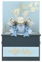 2024年 宝童新作 コンパクト 五月人形 兜飾り 収納飾り 白銀水色中鍬兜 5号