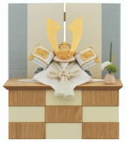 2024年 宝童新作 コンパクト 五月人形 兜飾り 収納飾り 中鍬兜(水色) 8号