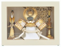 2024年 宝童新作 コンパクト 五月人形 兜飾り 額入飾り ガラスケース 白金徳川兜 5号