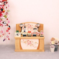 雛人形  親王飾り 収納飾り めぐし雛 芥子親王 丹後ちりめん ピンク 木製刺繍屏風 横幅55cm